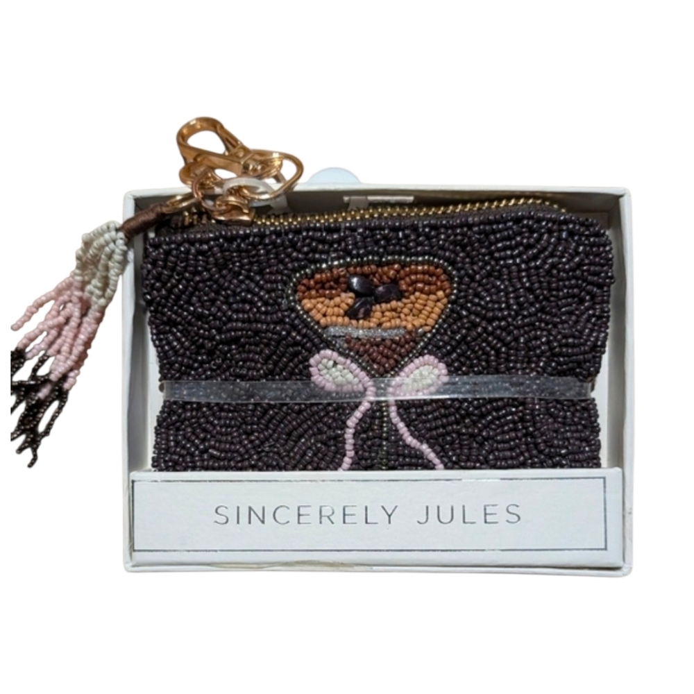 🤎▪️Sincerely Jules ▪️brown Beaded Expresso Coin Pouch